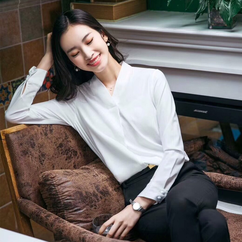 Áo sơ mi công sở kiểu áo sơ mi kiểu đắp chéo cổ V QK01 - Áo sơ mi công sở hàn quốc
