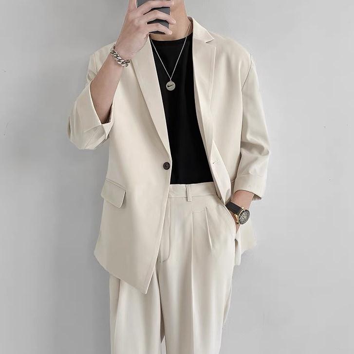 Áo khoác blazer nam nữ thời trang Menswear form rộng hàn quốc 2 khuy 3 màu cơ bản :đen,kem,ghi tối