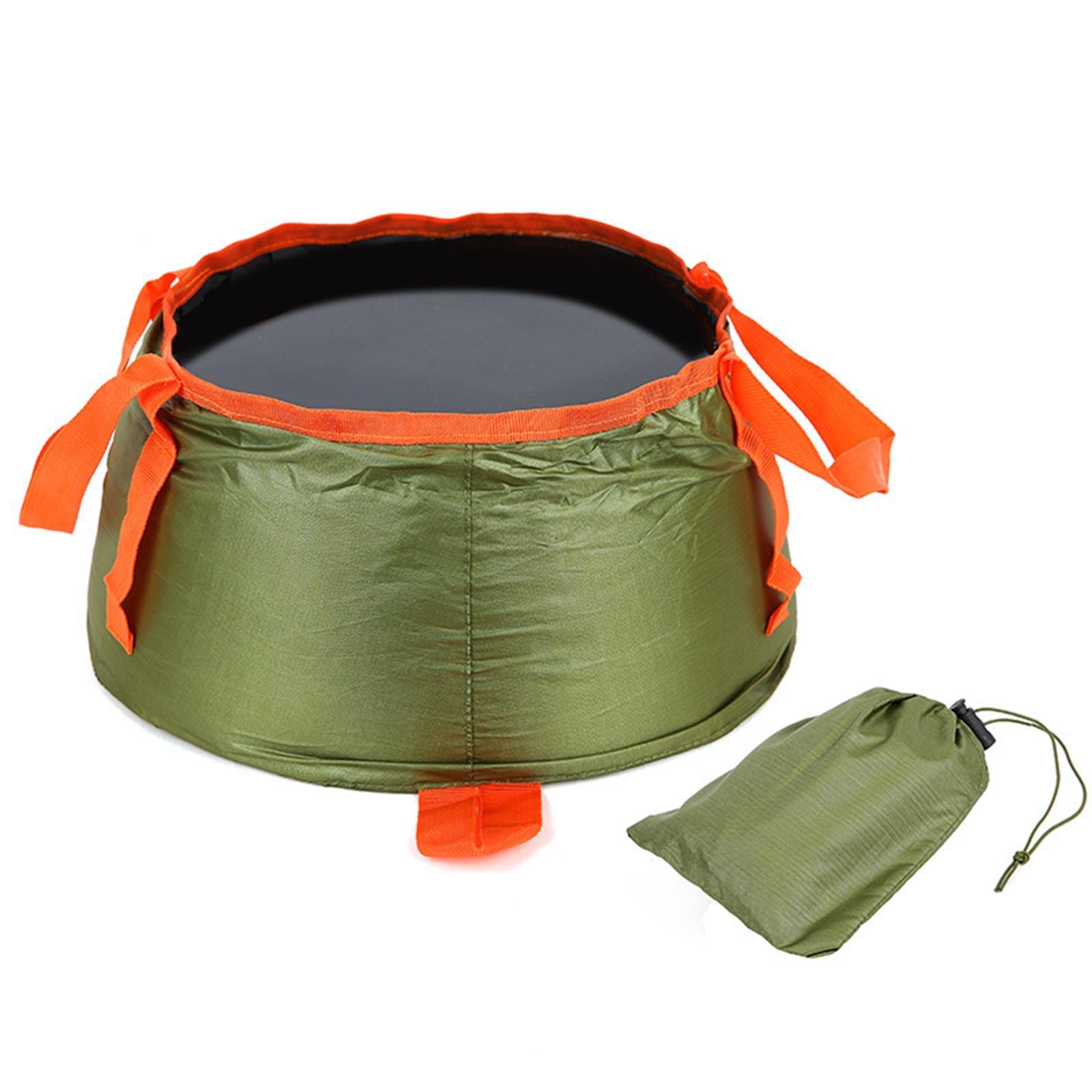 Collapsible Bucket Foldable for Camping with Bag Wash Basin Green