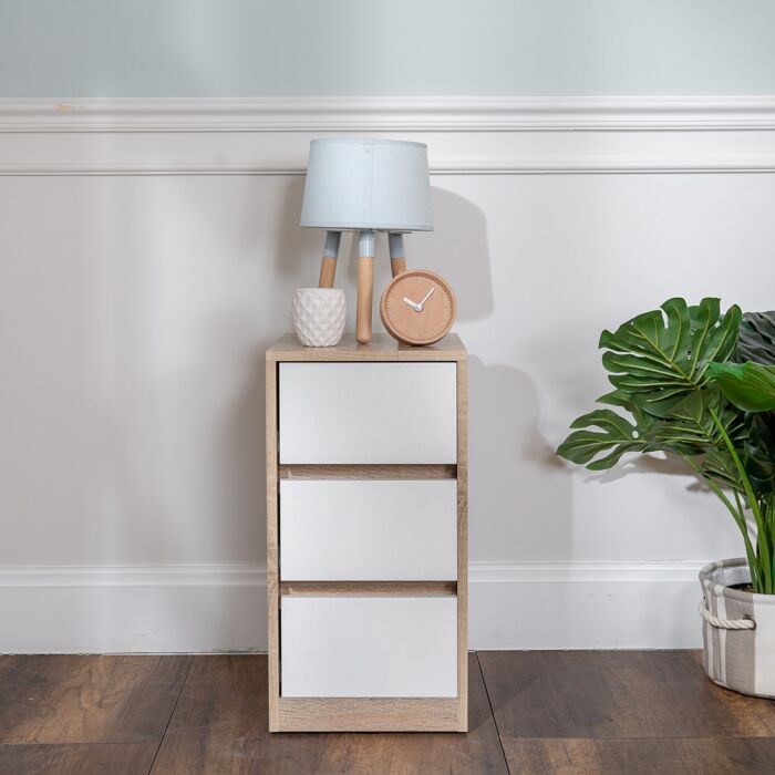 SB Furniture, Looms, Chavez Low Drawer Cabinet, Solid Oak Color, W30xD35xH57 cm.