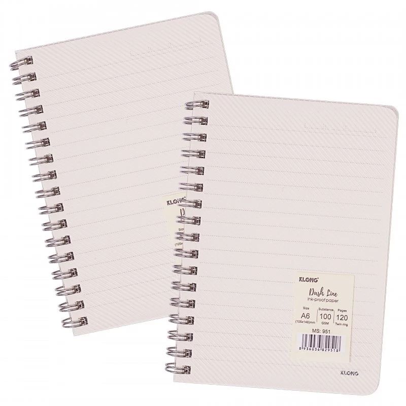 Set 2 sổ Dash Line / Dash Caro lò xo kép bìa nhựa 2 mặt 120 trang A6 Klong 950 / 951