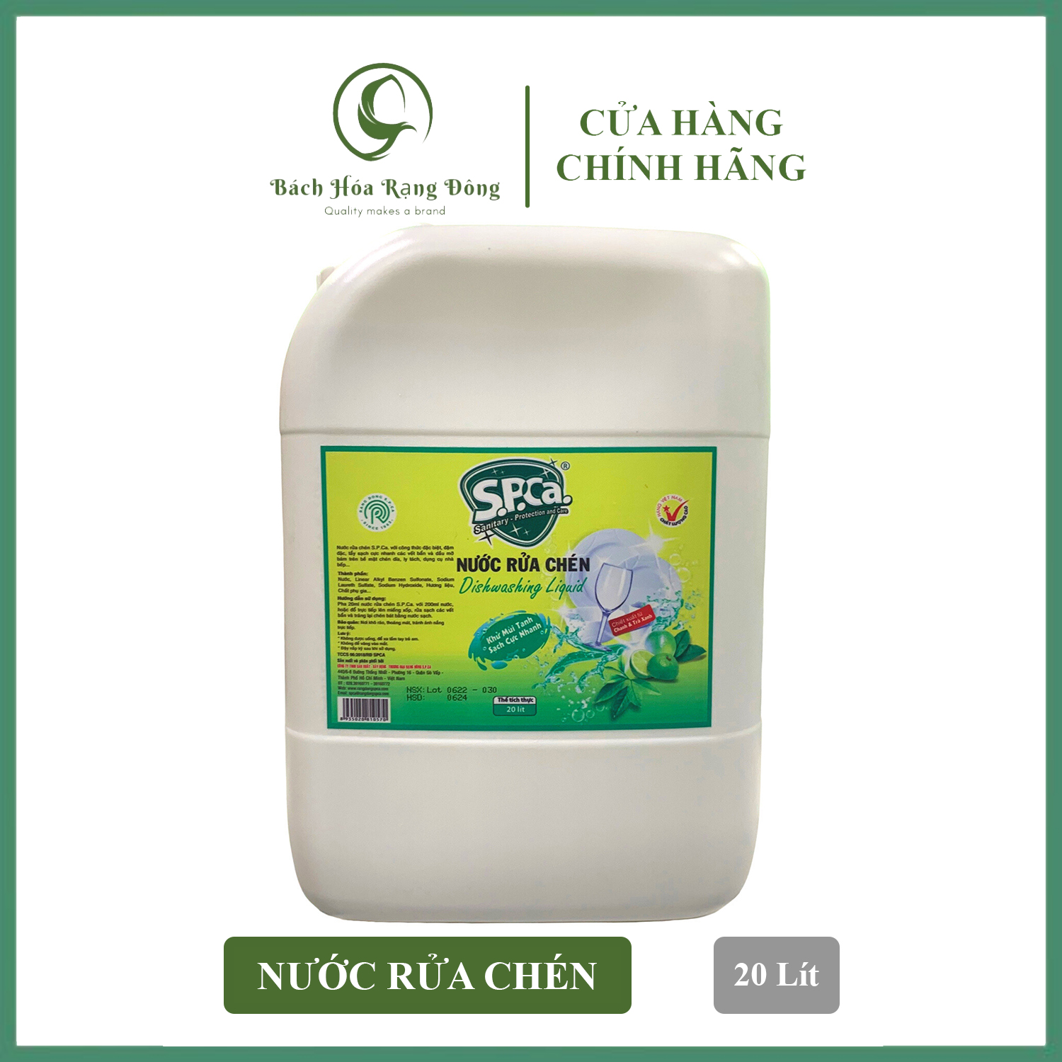 Nước rửa chén can 20 lít SPCa cao cấp Nước rửa bát đậm đặc chiết xuất chanh và trà xanh