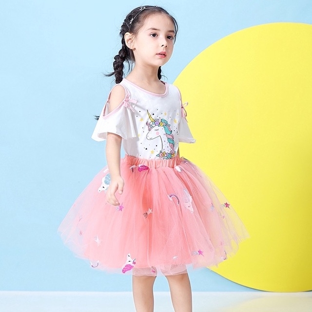 Set váy pony bé gái - Áo trắng - váy hồng - 100