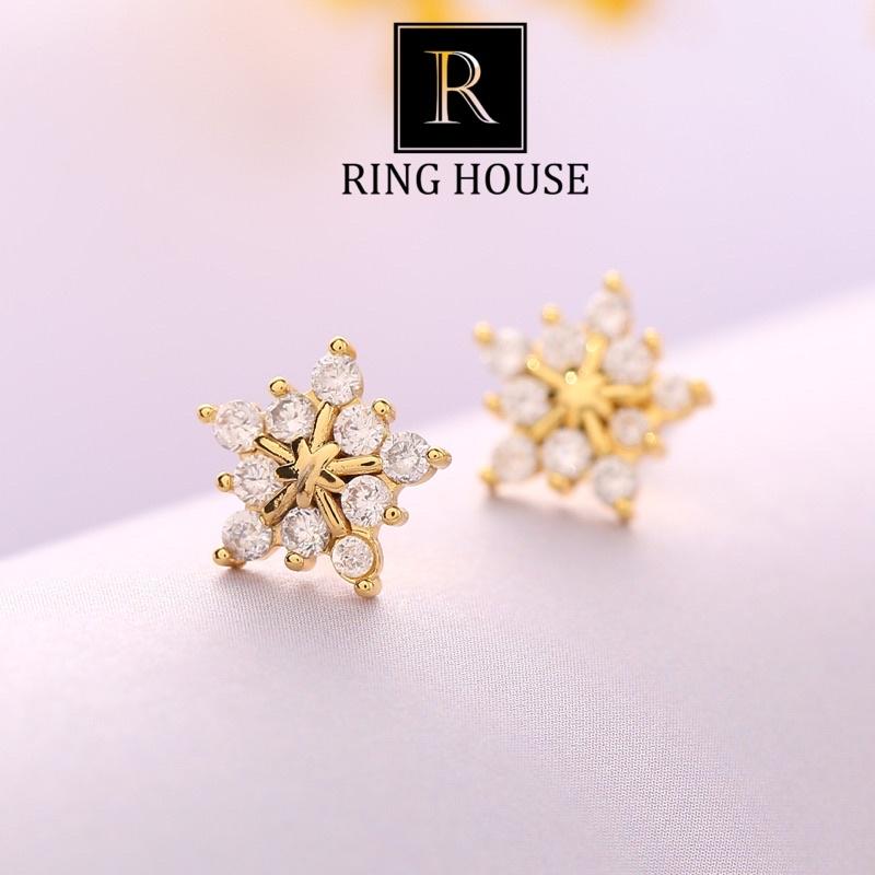 (Chuôi Bạc 925) Bông Tai Khuyên Tai Nữ Sao 5 Cánh Vàng Gold Đính Ngọc Xinh Đẹp Ring House