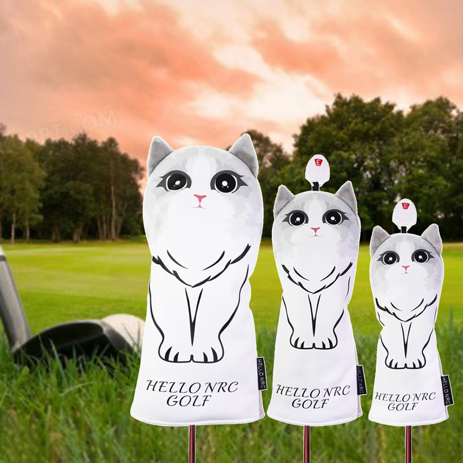 3pcs/4pcs Golf Club Wood Head Cover Driver Fairway Wood Head Cover Golf 1 3 5 UT Covers Replacement Sleeve Protector Guard with Cat Pattern