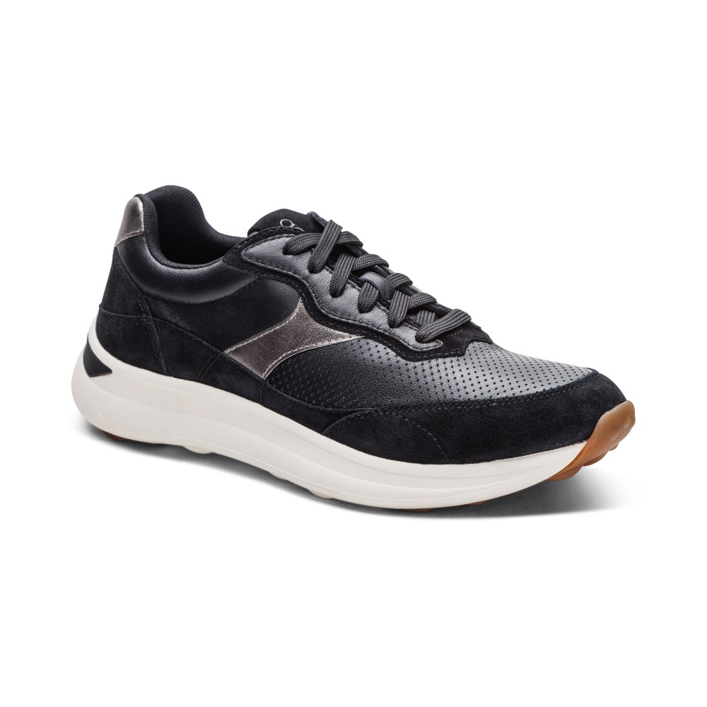 Giày thể thao sức khoẻ nữ Aetrex Emily Black - Sneaker đế mềm