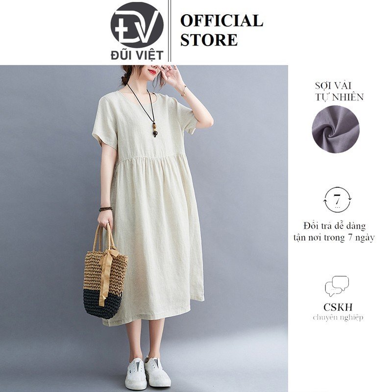 Đầm suông đũi cổ tròn form rộng trẻ trung, chất vải đũi mềm mát, thời trang phong cách Nhật Bản Dv81
