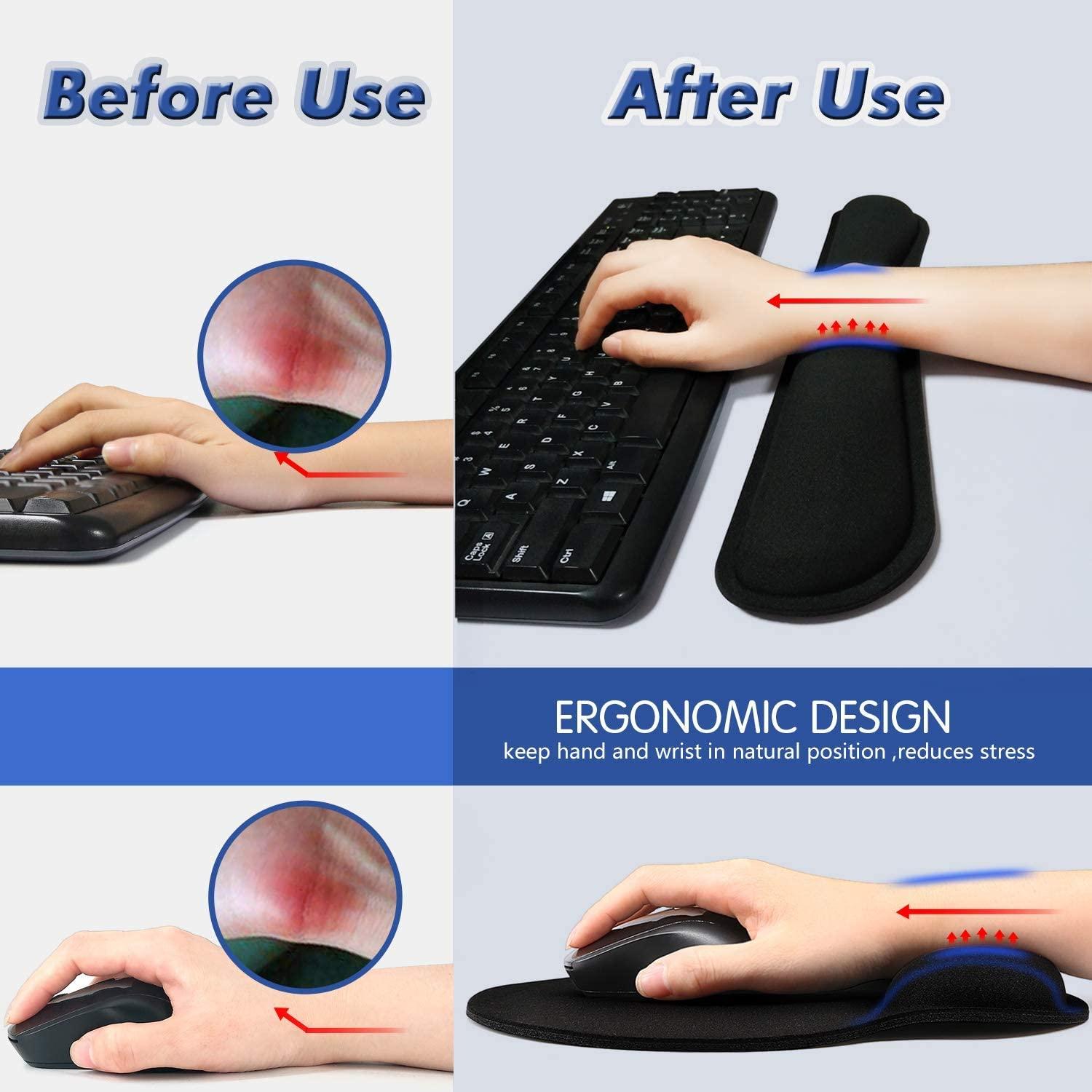 Bàn di chuột công thái học với phần tựa cổ tay, bộ bàn phím và tấm lót chuột Memory Foam