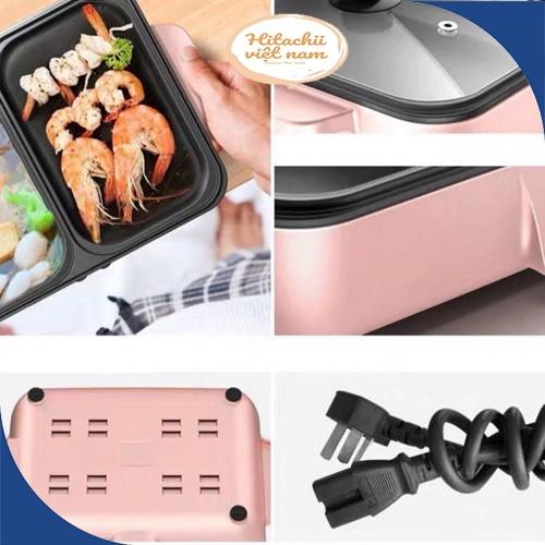 Bếp lẩu nướng 2 in 1 không khói chống dính, Bếp lẩu nướng đa năng mini bằng điện, Nồi lẩu nướng đa năng 2 in 1 Hàn Quốc