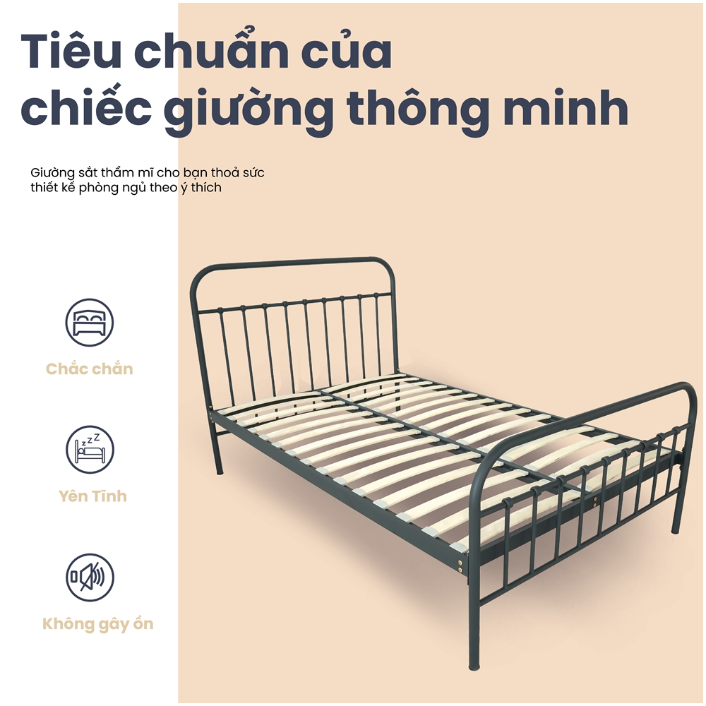 Giường sắt hiện đại sang trọng và thẩm mỹ -  Decor mọi phong cách - Tháo lắp dễ dàng - Đóng hộp gọn gàng - Nhẹ nhàng vận chuyển