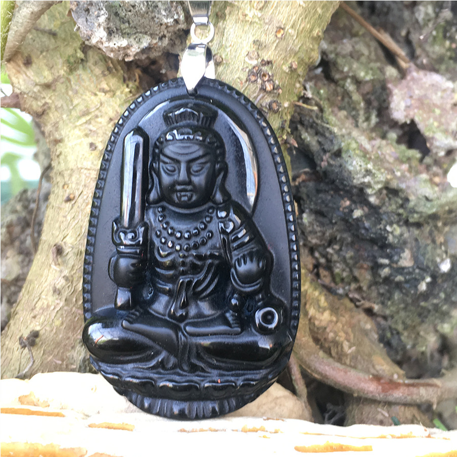 Dây chuyền Phong Thủy,  Phật hộ mệnh Tuổi Dậu,  Bất Động Minh Vương,  Đá Núi lửa Obsidian,    To, TEN4_KOM