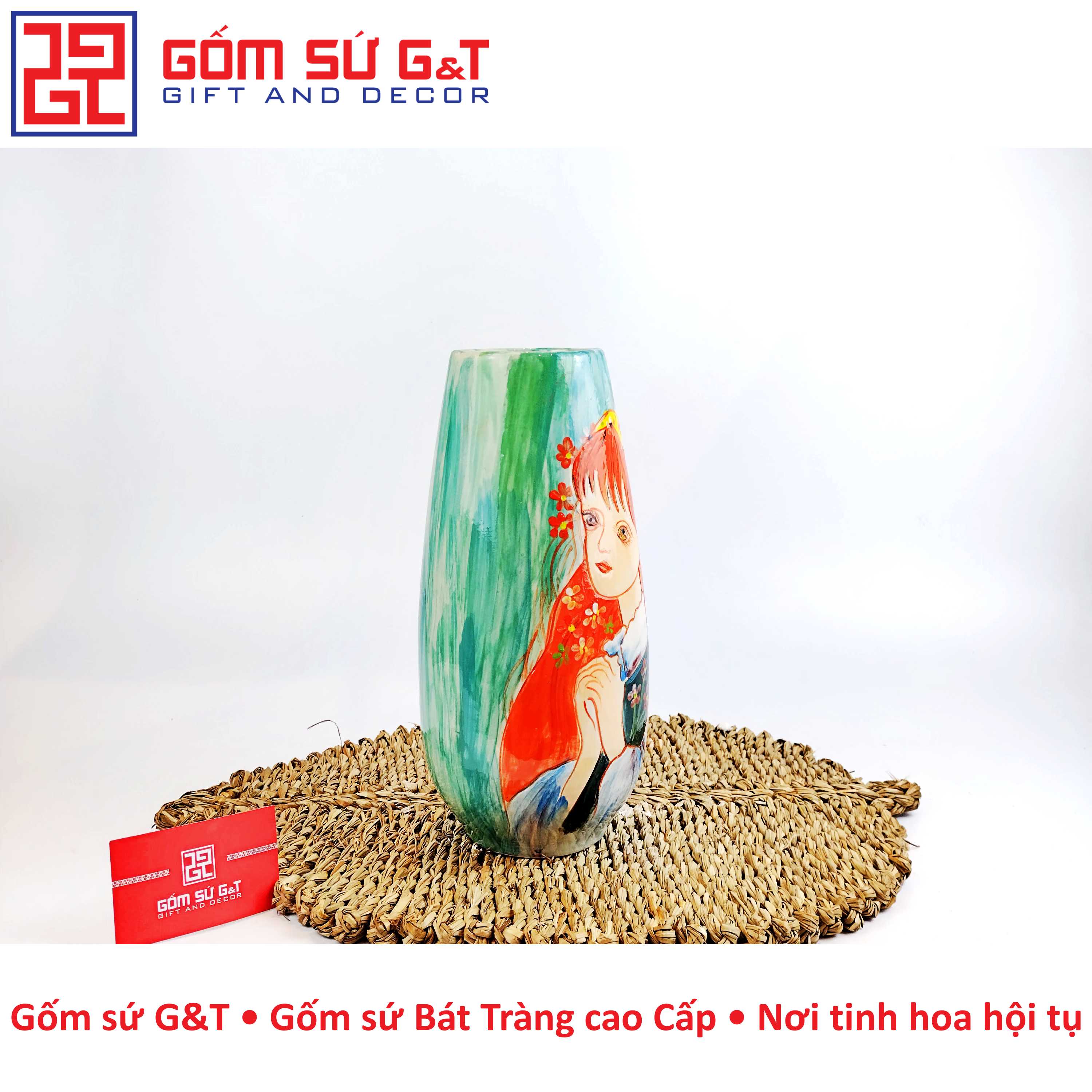 Lọ hoa dáng bom miệng rộng vẽ cô gái Nga Gốm Sứ G&T