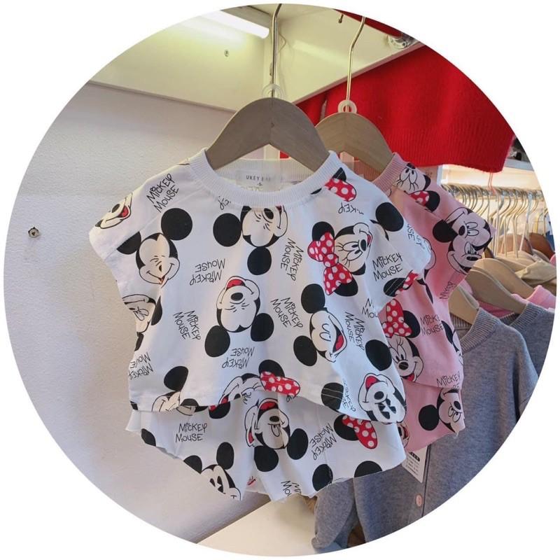 Bộ Mickey 2 Màu Hồng - Trắng Chất Cotton Giấy Siêu Xinh Cho Bé Gái -Nhà Cam