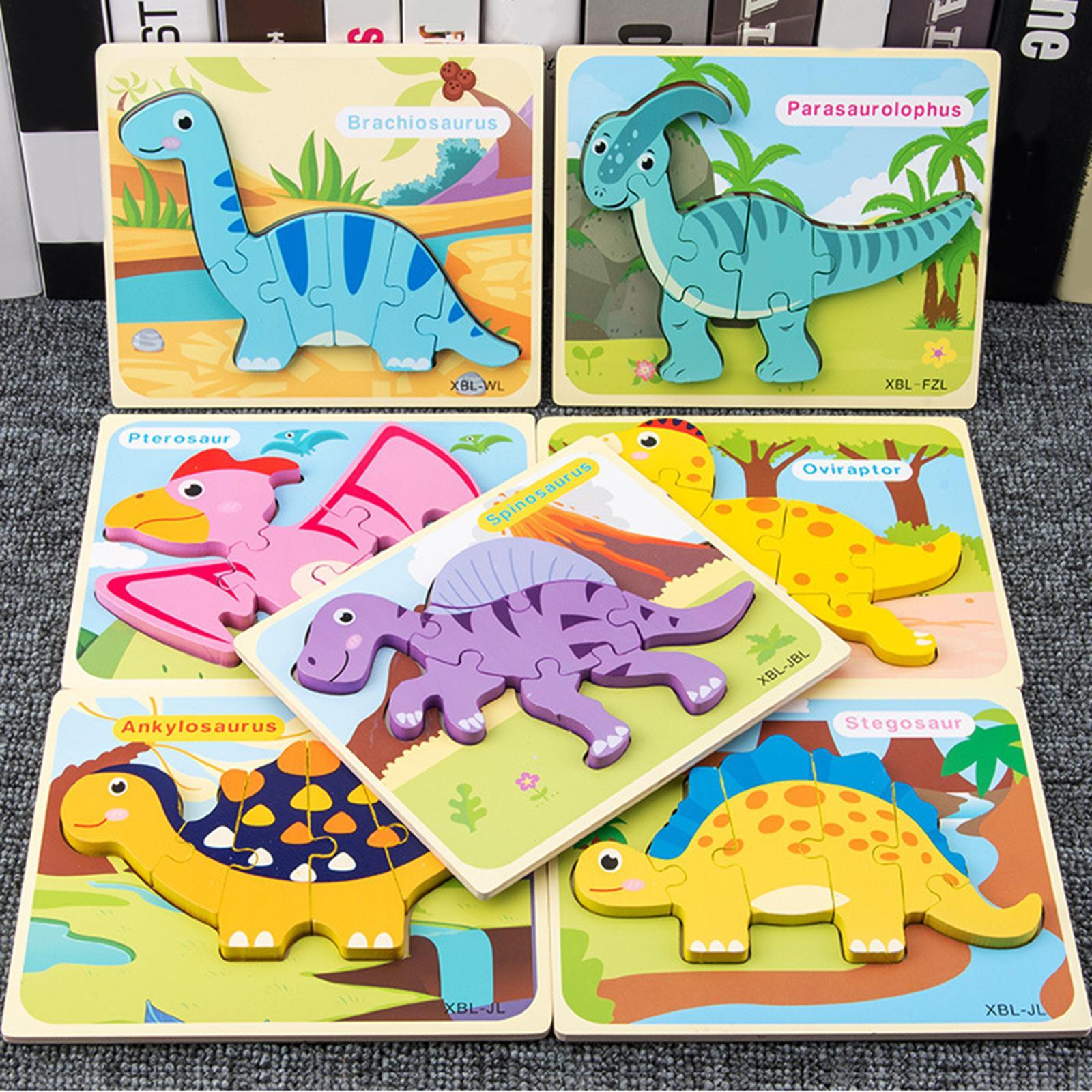 Wooden Dinosaur Puzzles for 1 2 3 Year Old Kids Educational Toys