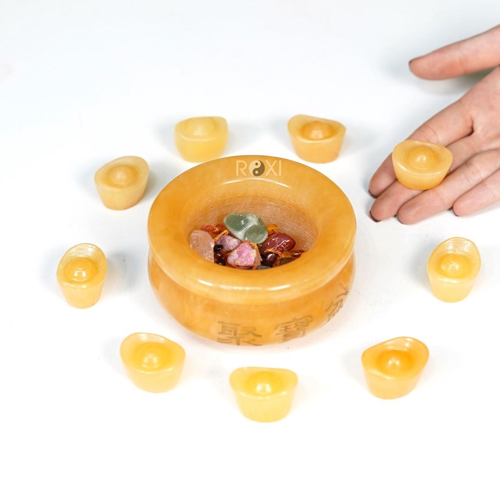 Bát tụ bảo đá Hoàng Long 10cm + 9 nén + cốt thất bảo