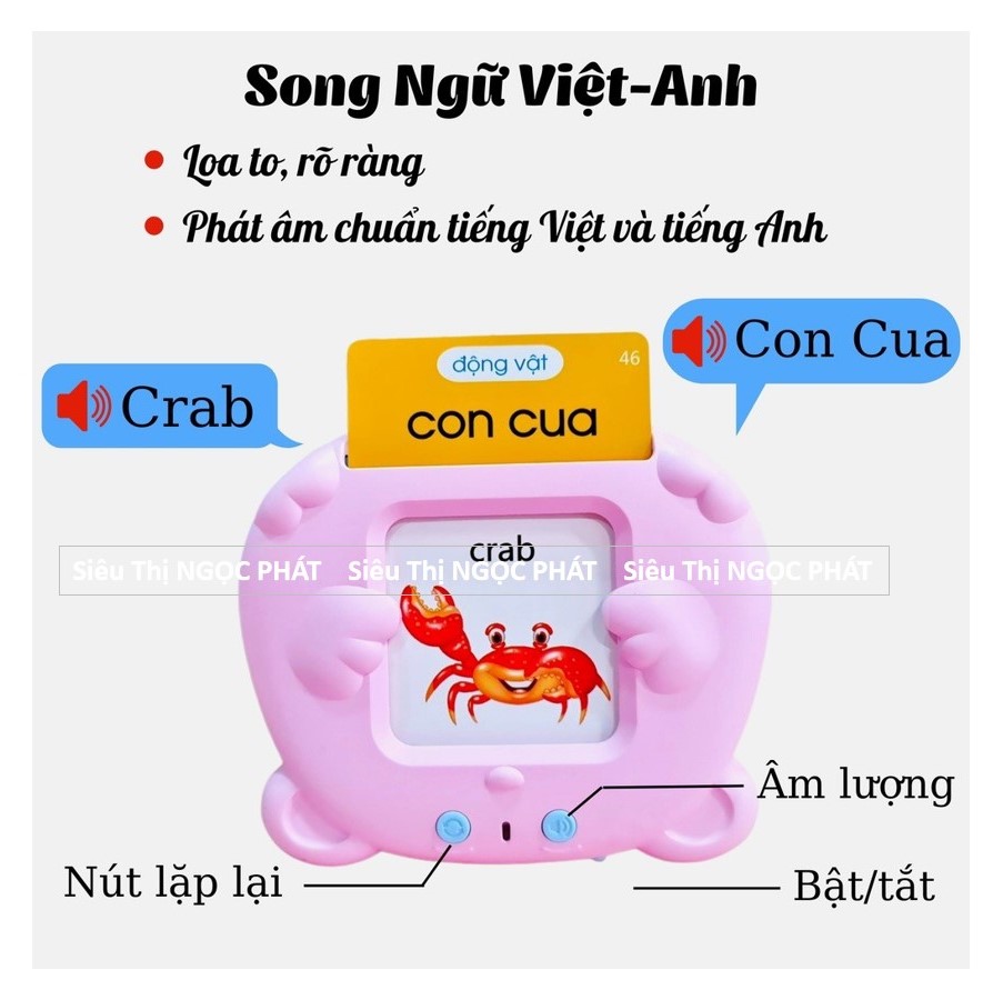 Máy đọc thẻ song ngữ Anh Việt 224 từ vựng 112 thẻ đọc flashcard