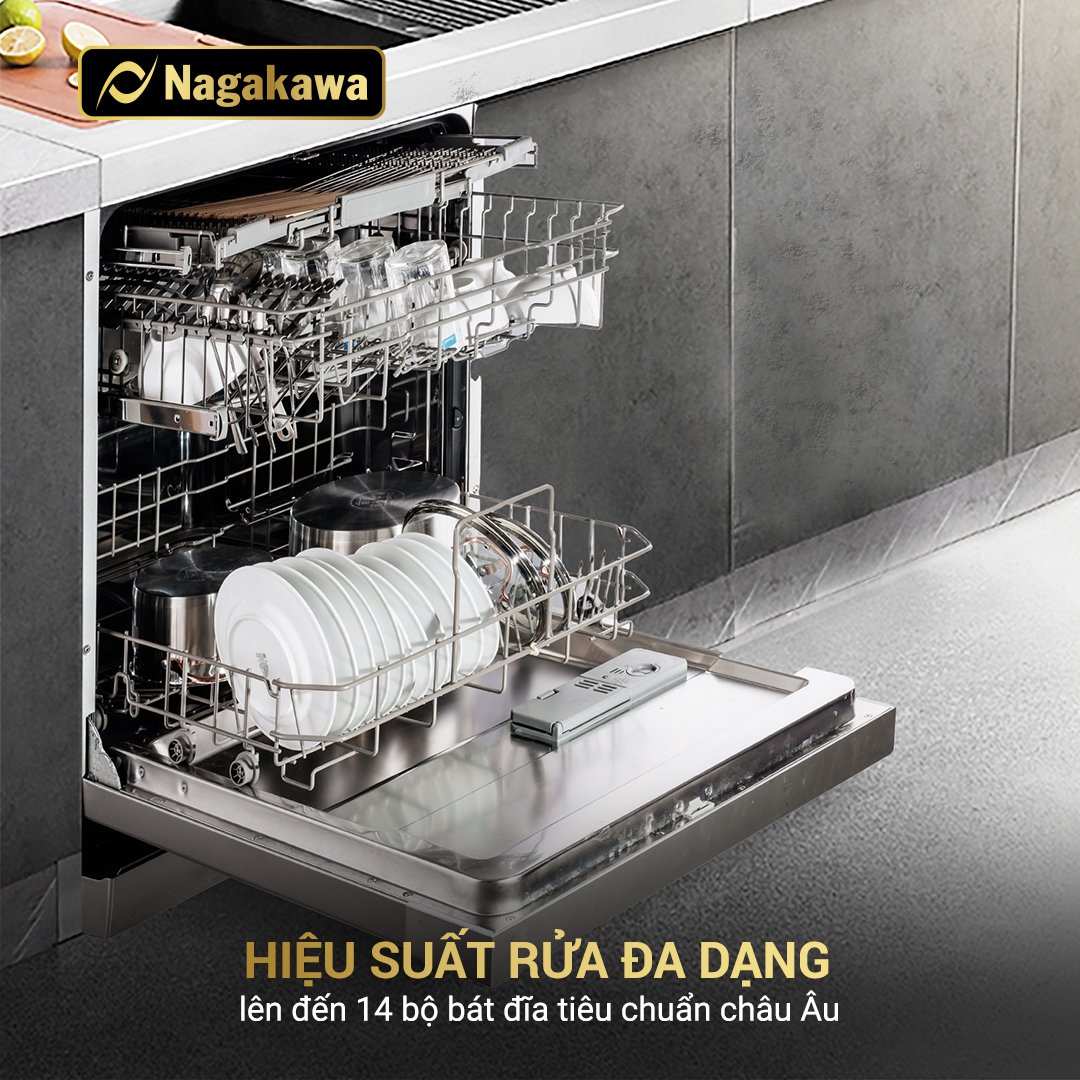 Máy rửa bát 14 bộ cao cấp Nagakawa NAG3602M14 - Made in Malaysia -  Hàng Chính Hãng