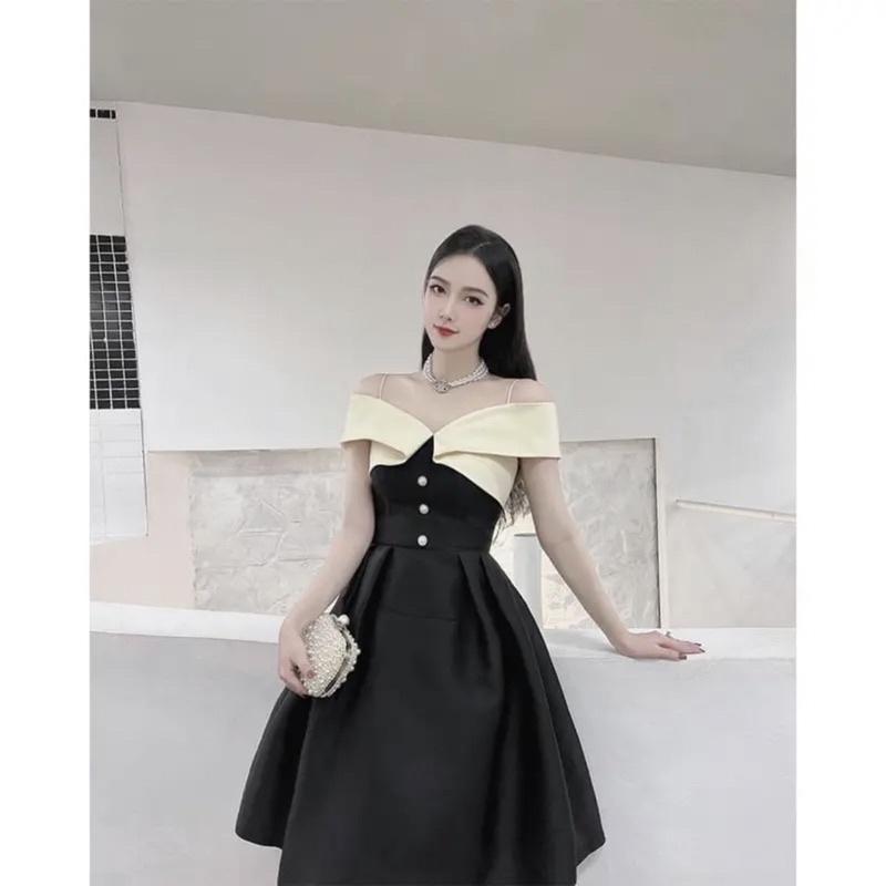 Bigsize Đầm dự tiệc tapta trễ vai đính nút 50-90kg