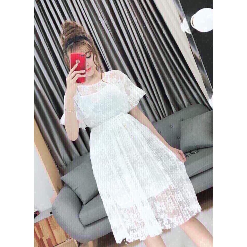 Đầm xòe ren phối lưới siêu xinh