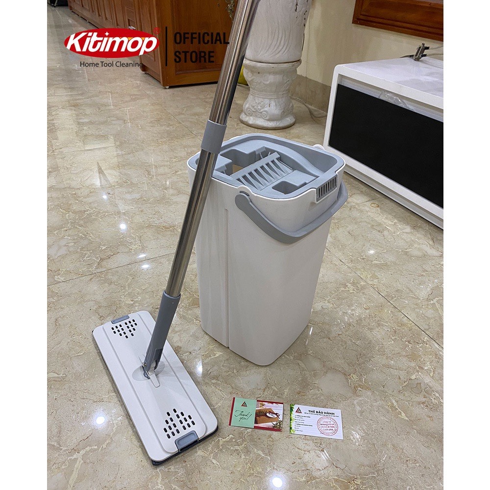 Bộ Cây Lau Nhà KITIMOP C6 PLUS-PRO - Thùng Lau Nhà Tự Vắt Thông Minh, Chổi Lau Nhà Xoay 360 Độ, Lau Sàn Làm Sạch