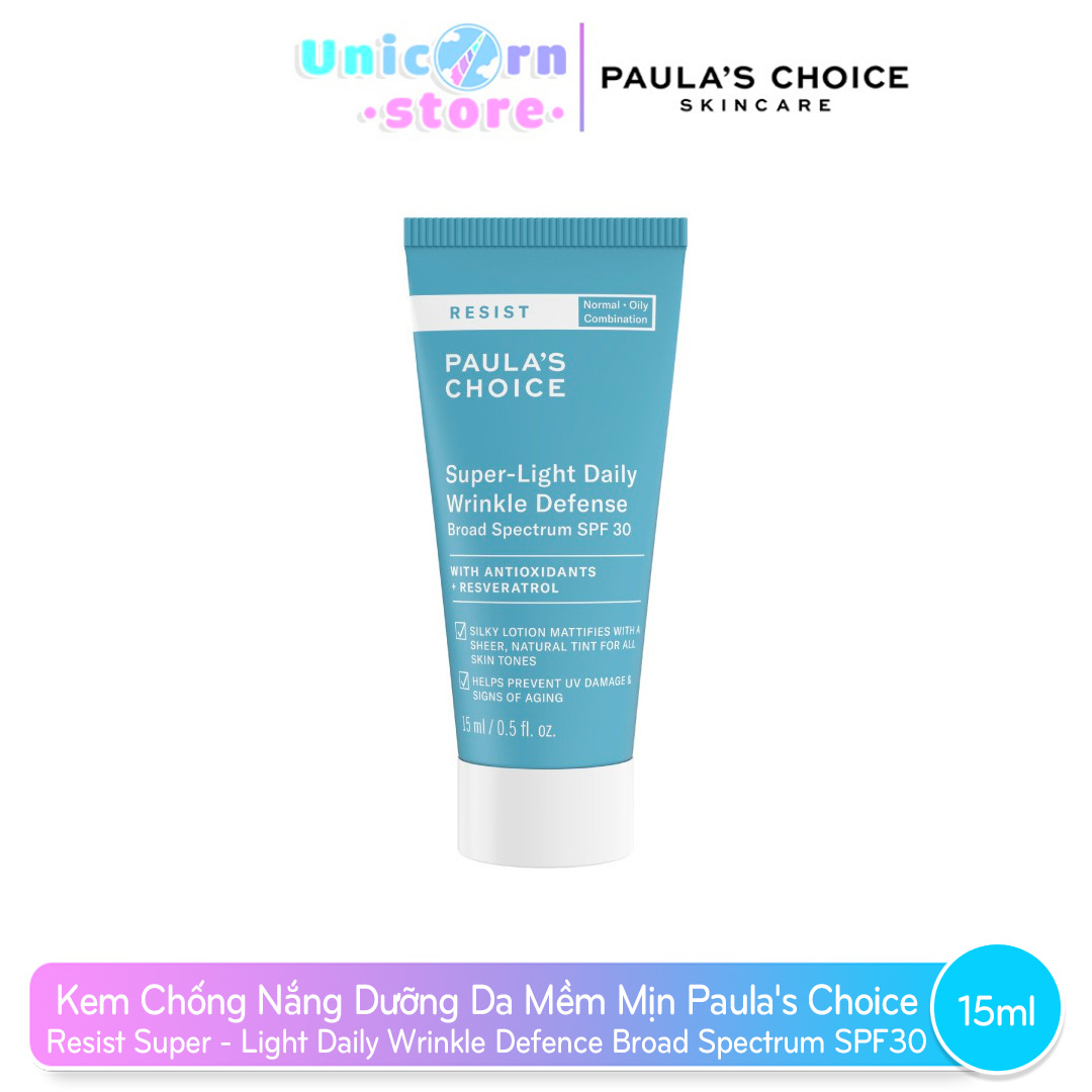 Kem Chống Nắng Dưỡng Da Mềm Mịn Paula's Choice Resist Super - Light Daily Wrinkle Defence Broad Spectrum SPF30 15ml