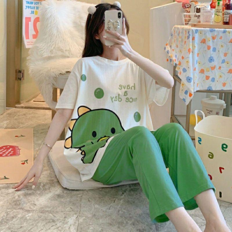 Đồ Bộ Thun Quần Dài, Đồ Mặc Nhà Hàng Quảng Châu, Pijama Họa Tiết Hoạt Hình Dễ Thương