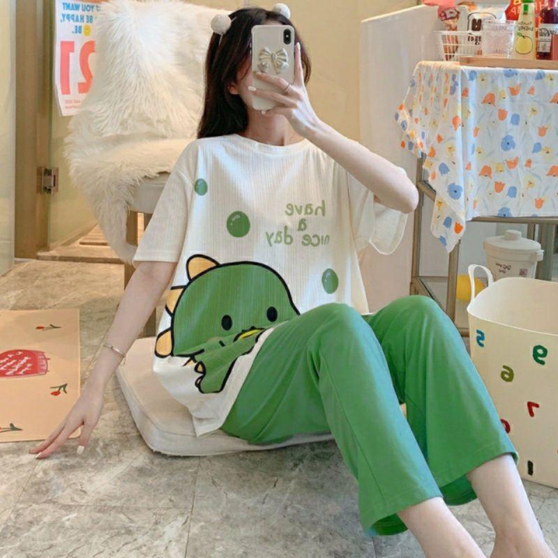 Đồ Bộ Nữ Mặc Nhà Thun Mỏng Hè Thu Quần Dài Áo Cộc