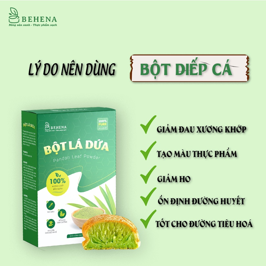 Bột Lá Dứa nguyên chất BEHENA không chất bảo quản - an toàn - tạo màu sản phẩm - nguyên liệu làm bánh hộp 50g