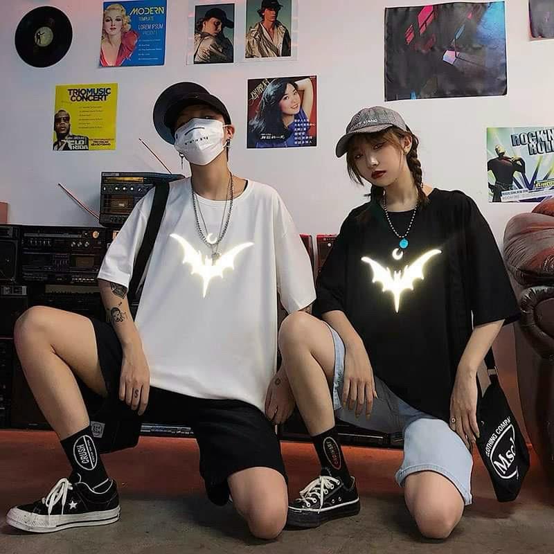 Áo thun phản quang con dơi cực chất from rộng cá tính cotton 4 chiều dày mịn đẹp,áo thun phản quang cá heo mặc đôi mặc nhóm phom rộng chất cotton