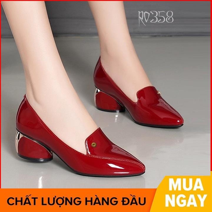 Giày búp bê nữ cao gót 2 phân hàng hiệu rosata đẹp hai màu đen đỏ ro358