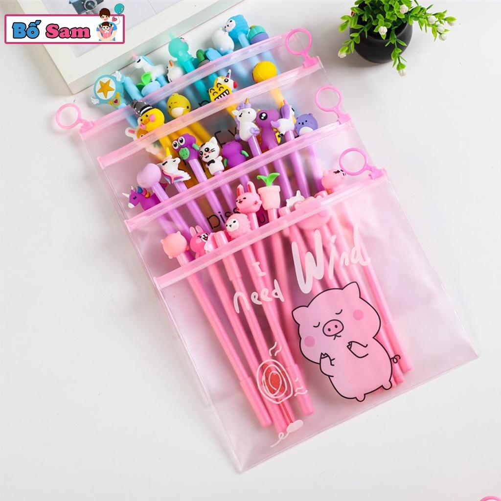 Set 20 bút bi cute mực nước nhiều màu kèm túi Zip Shop Bố Sam