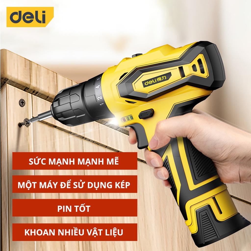 Máy Khoan Bắt Vít Cầm tay Chính Hãng Chạy Pin 1500mA, momen Xoắn 20Nm-DeLi Tools 6261