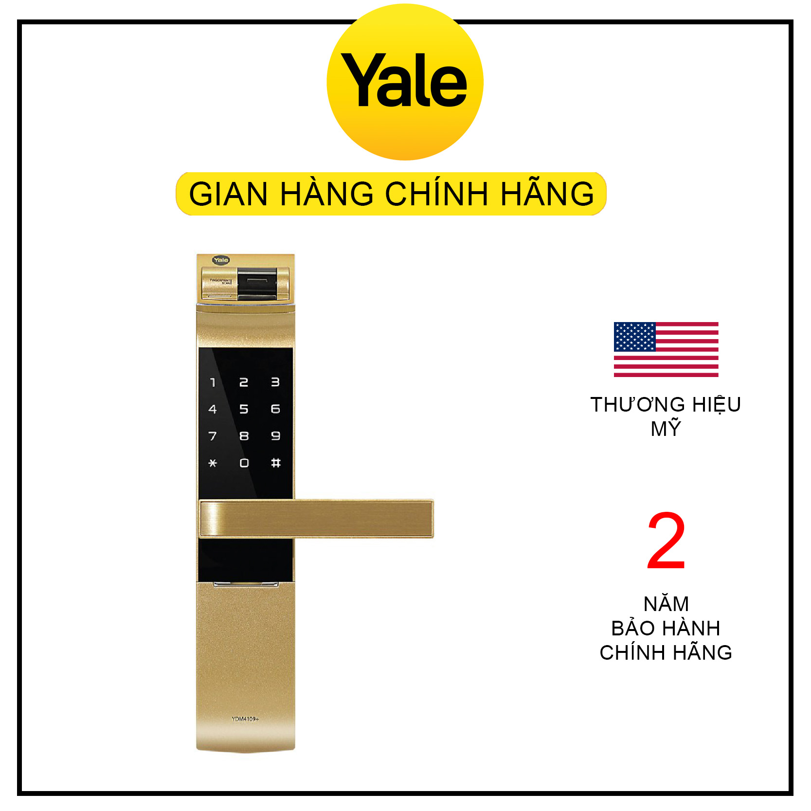 Khóa Cửa Điện Tử Thông Minh Yale YDM4109A Gold (Bảo hành 2 năm) - Hàng chính hãng