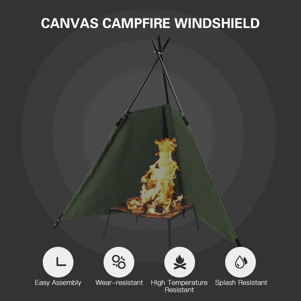 Outdoor Folding Canvas Windscreen Campfire Windshield for Camping Cooking Picnic