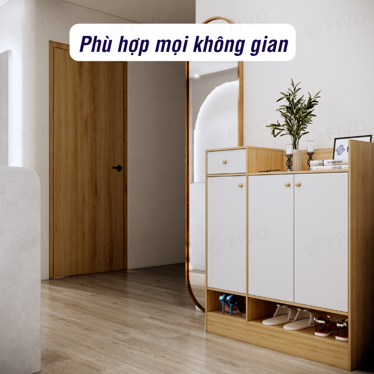 Tủ Đựng Giày Dép Thông Minh FIVO FS51, Chất Liệu Gỗ MDF Chống Ẩm Dày 17mm, Chân Tủ Chắc Chắn, Có Kèm 1 Hộc Tủ Mini - Ngang 90cm