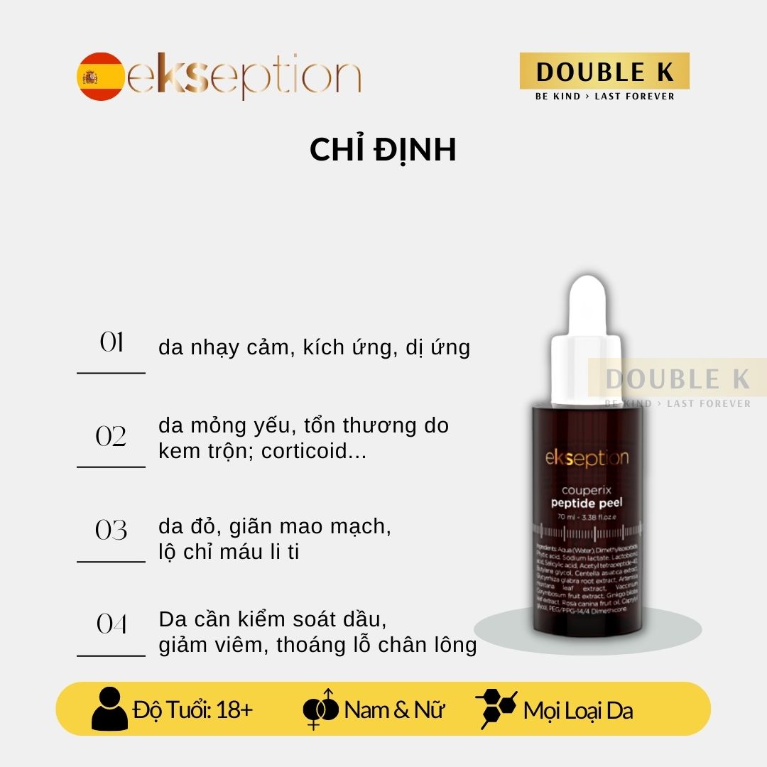 ekseption Couperix Peptide Peel - Phục Hồi Da Mỏng Yếu, Giãn Mao Mạch; Giảm Sưng, Ngừa Kích Ứng - Double K