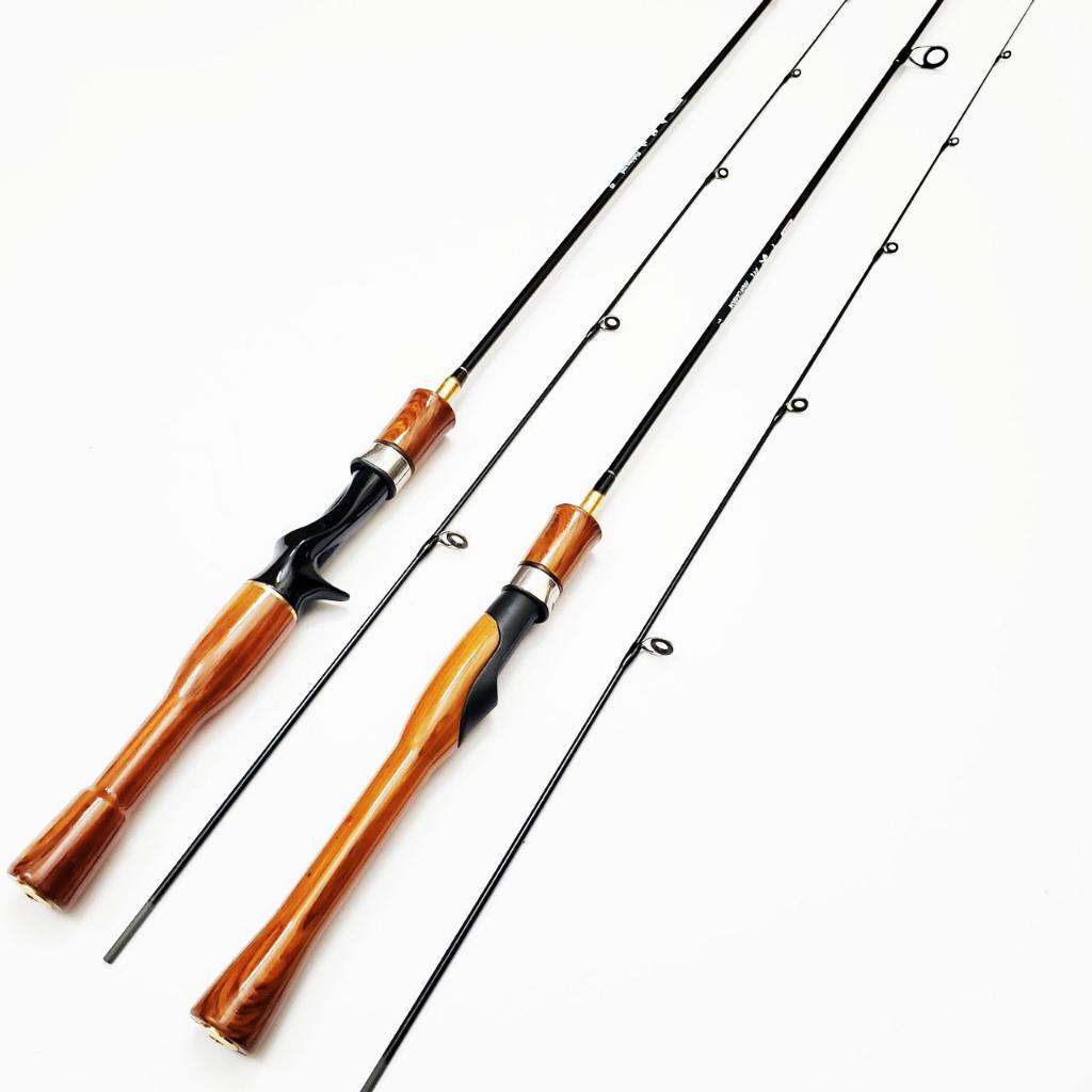 Cần câu máy Lure UL 2 khúc ngọn dẻo máy đứng, máy ngang cán gỗ dài 1m68, 1m8, 1m98 AnhNamFishing