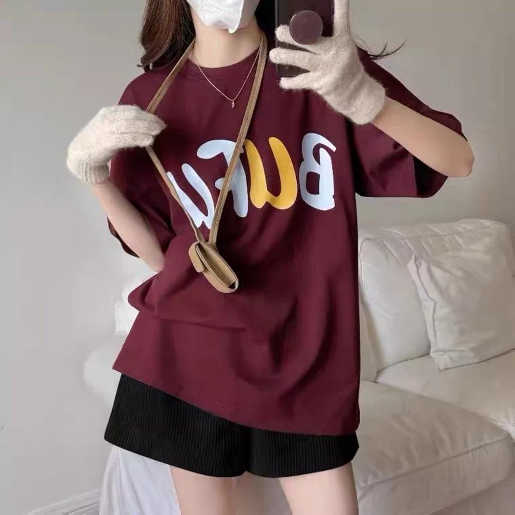 Bộ Áo Thun BUFU Đỏ Mận Cộc Tay Kèm Quần Short Thun Gân