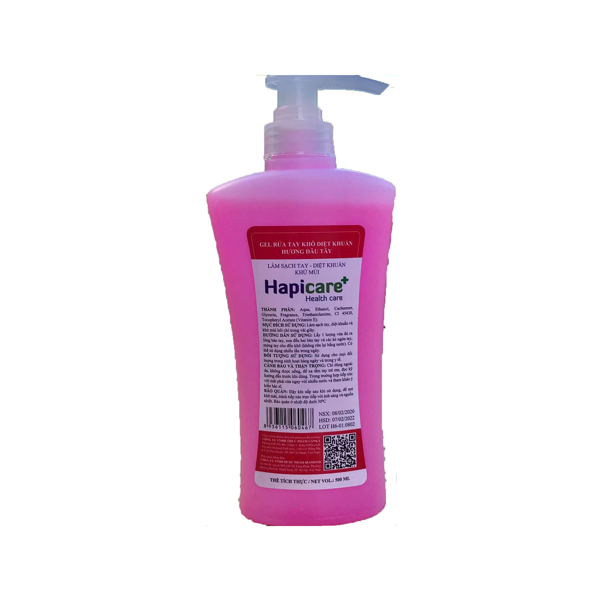 Gel rửa tay khô diệt khuẩn Hapicare hương Dâu 500ml