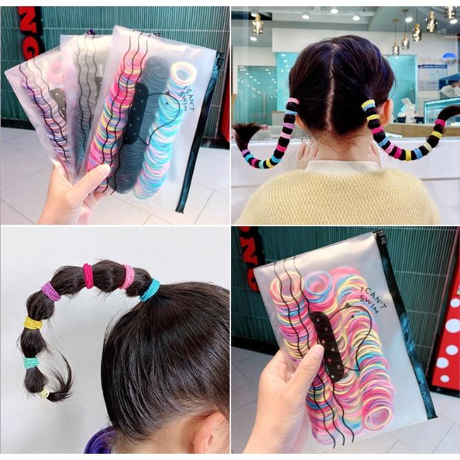 Túi zip 500 sợi thun cột tóc, chun buộc tóc du lịch siêu dễ thương, dây buộc tóc co giãn GD509-Thu