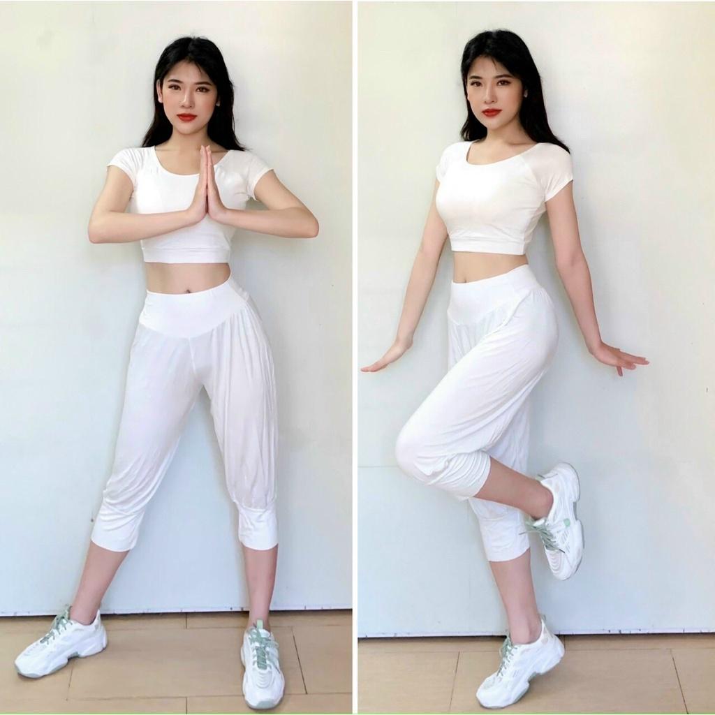 Bộ đồ tập Yoga Zumba Alibaba, quần áo thể thao áo croptop quần lửng cotton lạnh hàng cao cấp