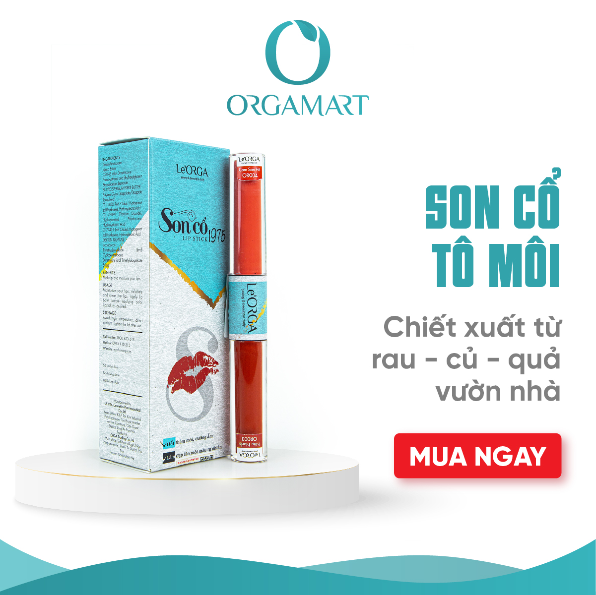 Son Môi Le'Orga - lipstick Siêu Lì Không Chì Không Trôi 6ml