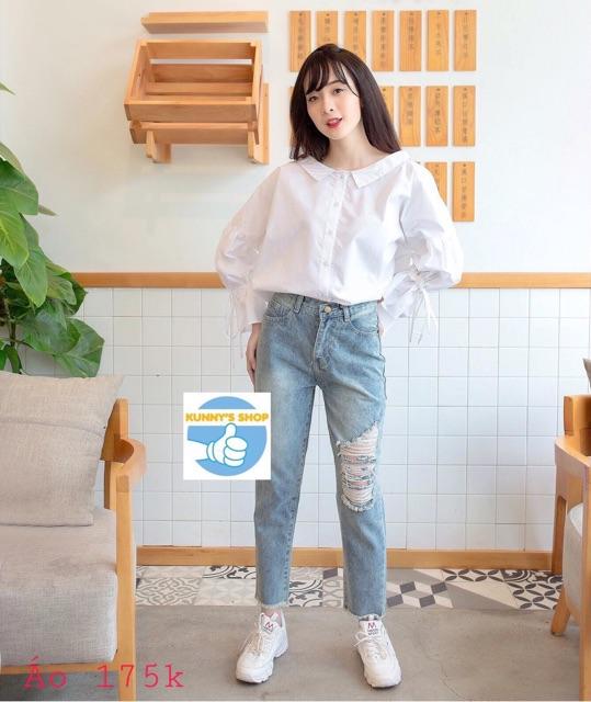 Áo sơ mi oversize tay cột nơ