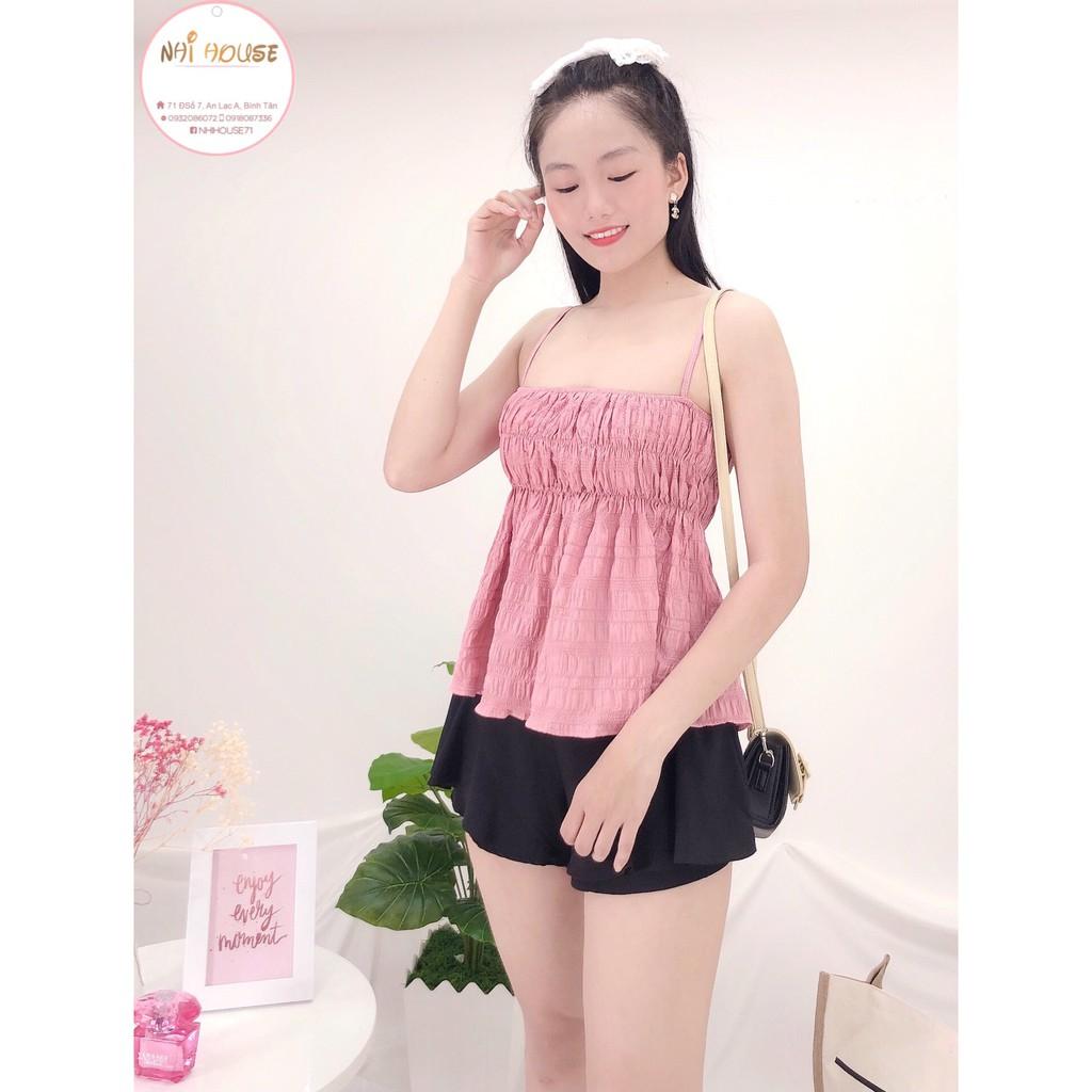 SET ĐỒ NỮ DỄ THƯƠNG  NHIHOUSE71 ÁO 2 DÂY QUẦN VÁY  BÈO  DÚN THUN FREESIZE DƯỚI 55KG