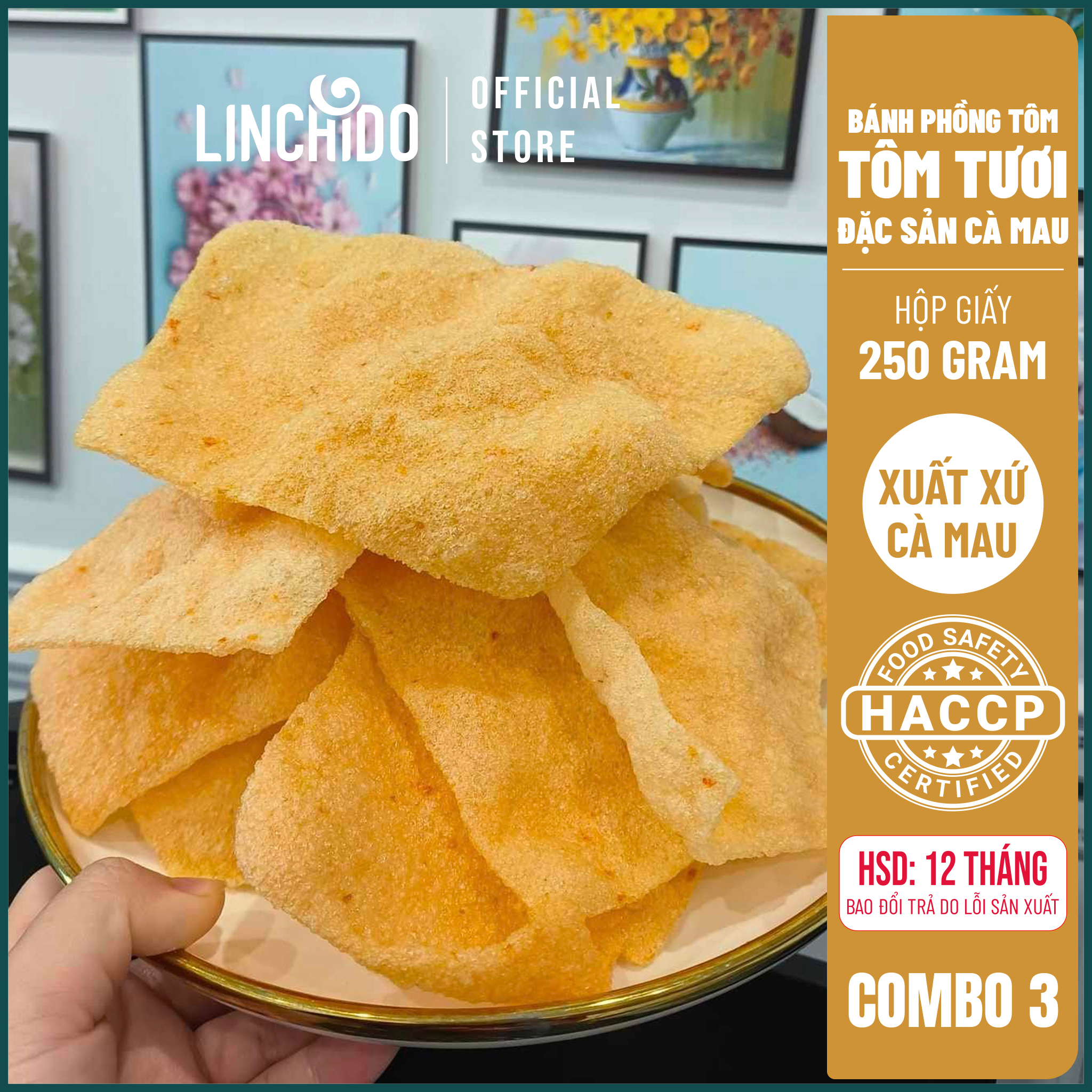 COMBO 3 Hộp - Bánh phồng Tôm Cà Mau - Tôm Tươi - NACAMA - Hộp 250 GRAM