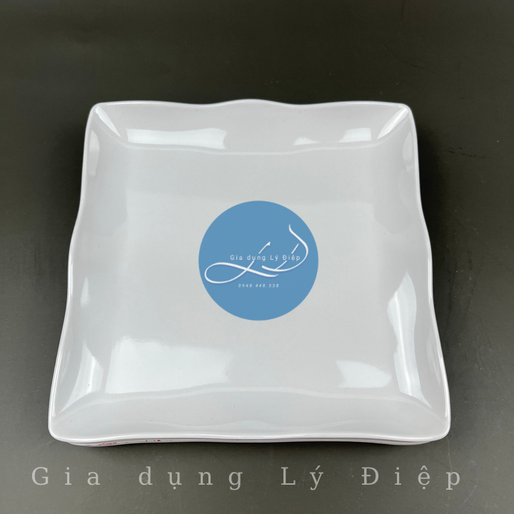 Dĩa nhựa melamine trắng vuông bèo cạn dh57