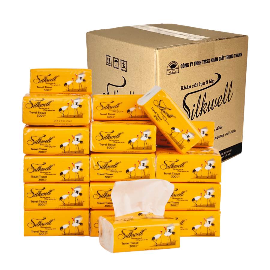 Giấy ăn gấu trúc thùng 30 gói Silkwell Sếu vàng cao cấp chính hãng