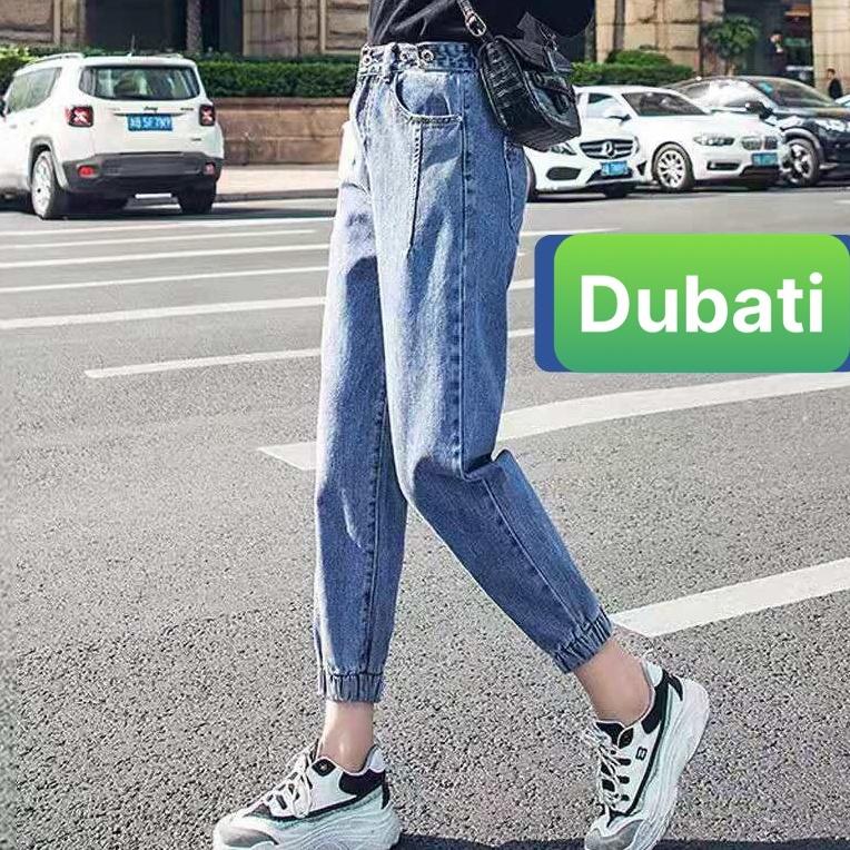 QUẦN BAGGY JEAN NỮ XANH ĐẬM LƯNG THUN ỐNG TÚM NÂNG MÔNG HÀN QUỐC PR-335 SANG CHẢNH -DUBATI FASHION