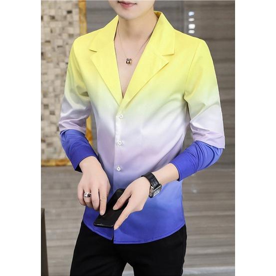 Áo sơ mi nam, Áo sơ mi dài tay cổ chữ V, In phối màu mang phong cách hàn quốc, lịch lãm sang trọng. Mã T14