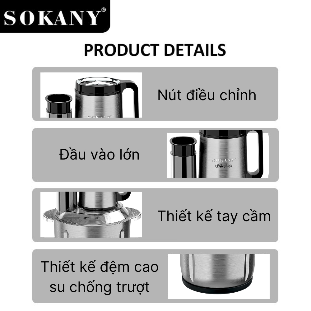 Máy xay thịt đa năng 6in1 SOKANY SK-06020 dung tích 5L tích hợp xay, ép, cắt, thái vô cùng tiện lợi - HÀNG CHÍNH HÃNG